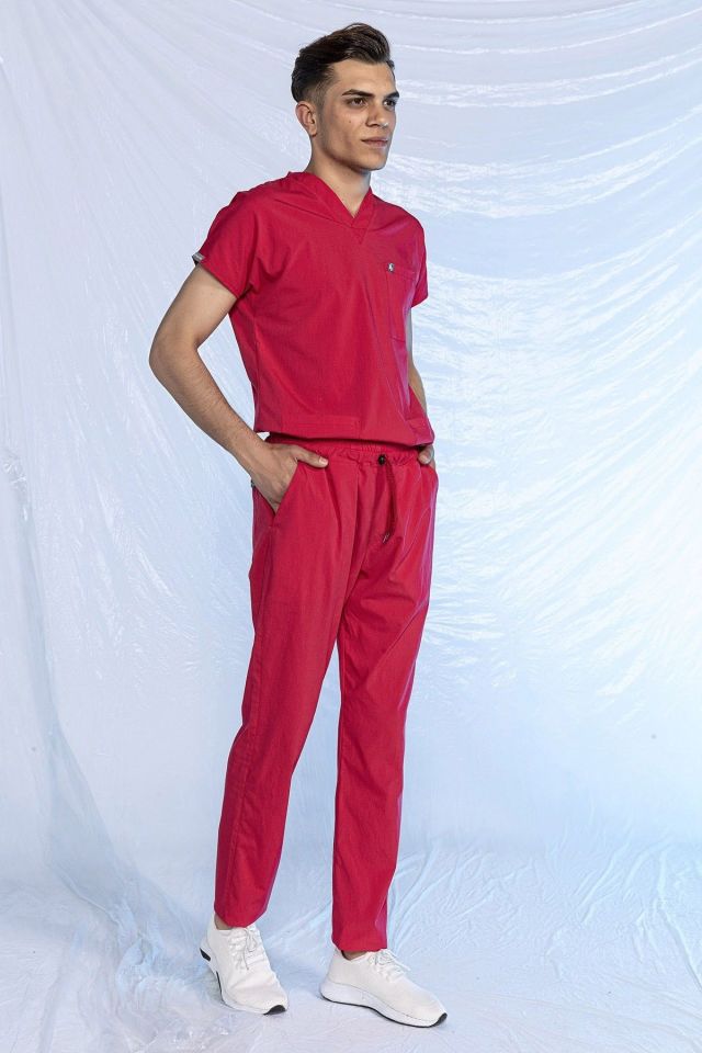 Nar Çiçeği Likralı Tek Alt Doktor Hemşire Forması L