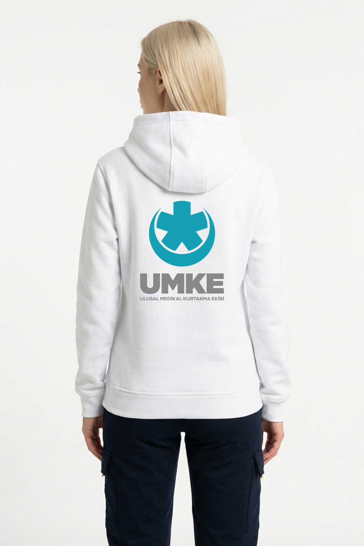 Beyaz UMKE Kapüşonlu Sweatshirt Unisex