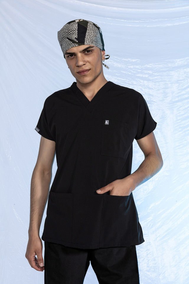 Siyah Özel Veteriner Forması Tüy Tutmaz Sıvı İtici Scrubs Takım Unisex 2XL