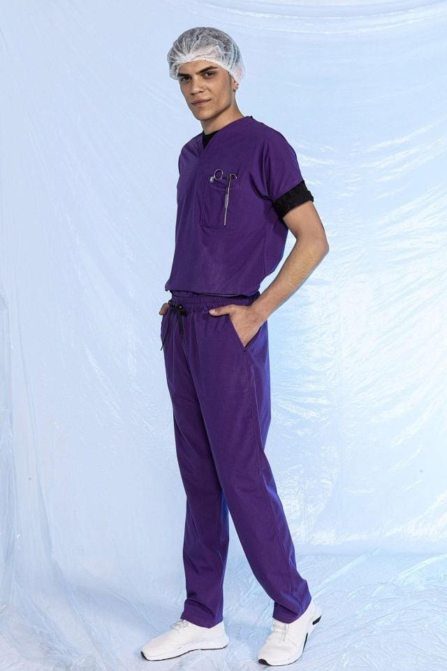 Mor Likralı Tek Alt Doktor Hemşire Forması XL