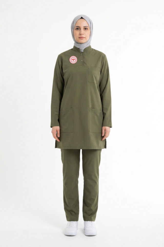 Eczacı Forması Likralı Scrubs Tesettür Takım Grasshopper