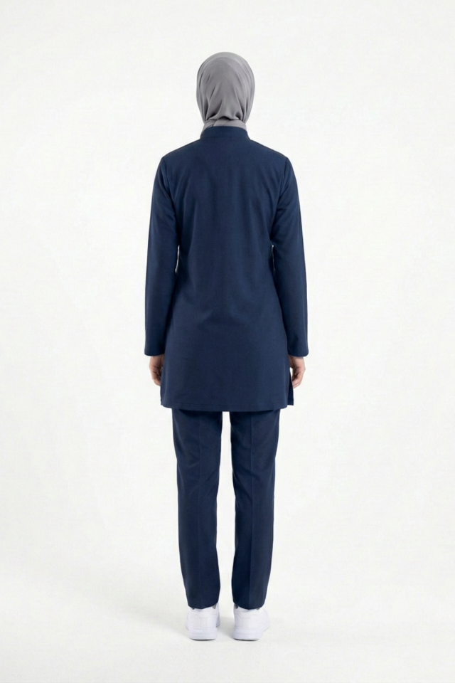 Hemşire Forması Likralı Scrubs Tesettür Takım Patriot Blue