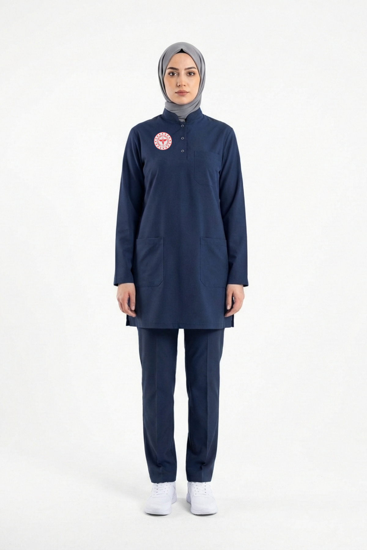 Hemşire Forması Likralı Scrubs Tesettür Takım Patriot Blue
