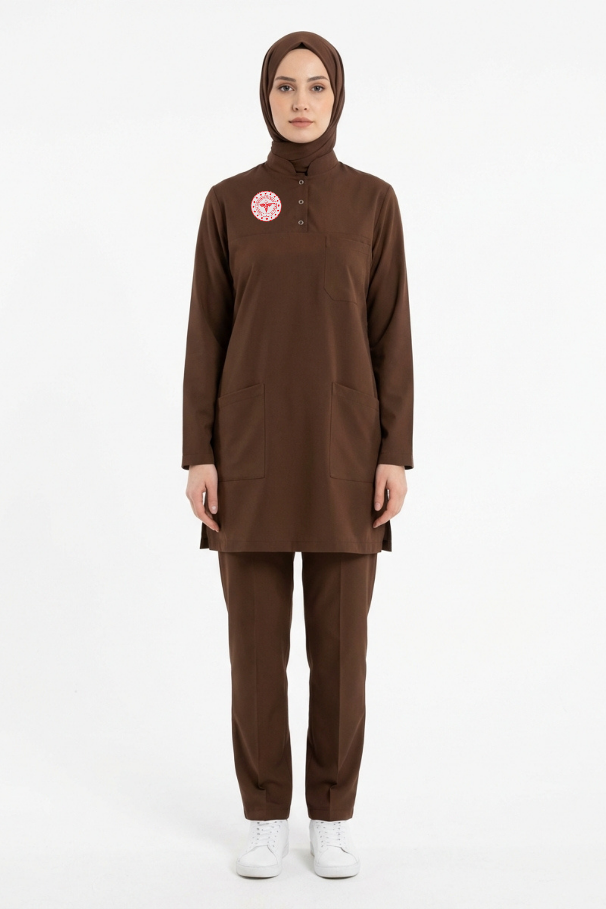 Diğer Sağlıkçı Forması Likralı Scrubs Tesettür Takım Friar Brown