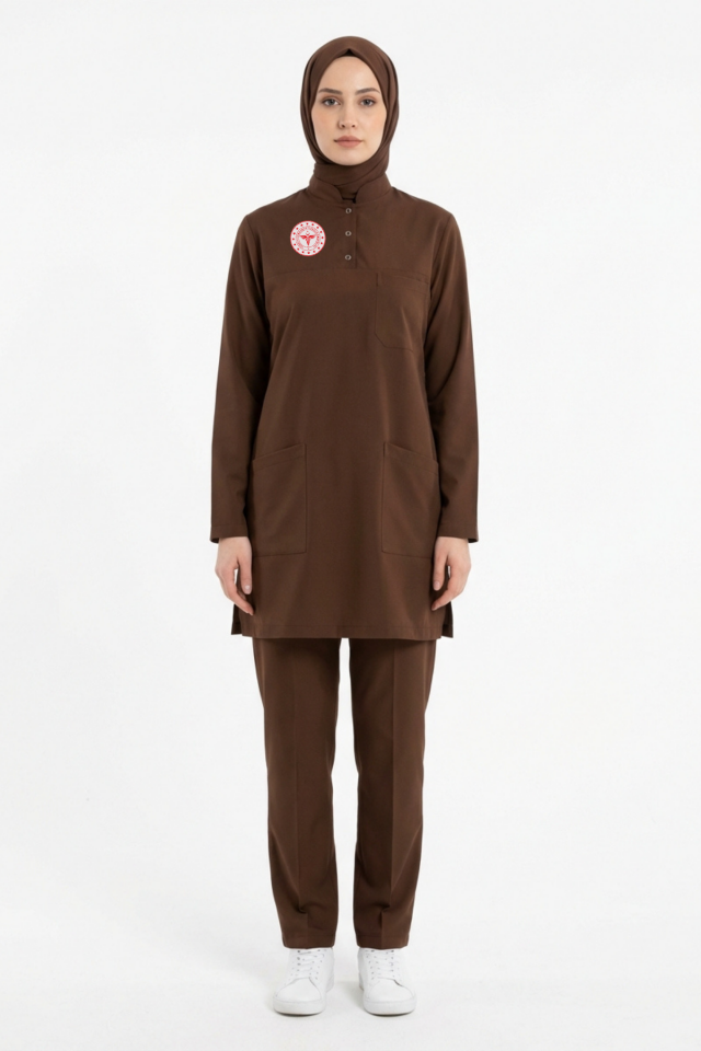 Diğer Sağlıkçı Forması Likralı Scrubs Tesettür Takım Friar Brown