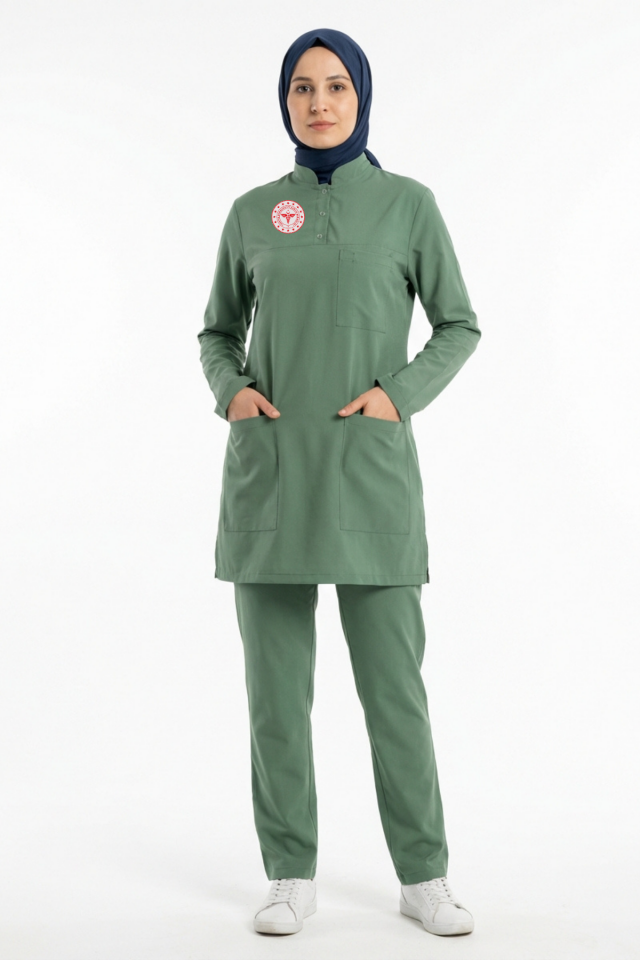 Ameliyathane Personeli Forması Likralı Scrubs Tesettür Takım Frosty Spruce