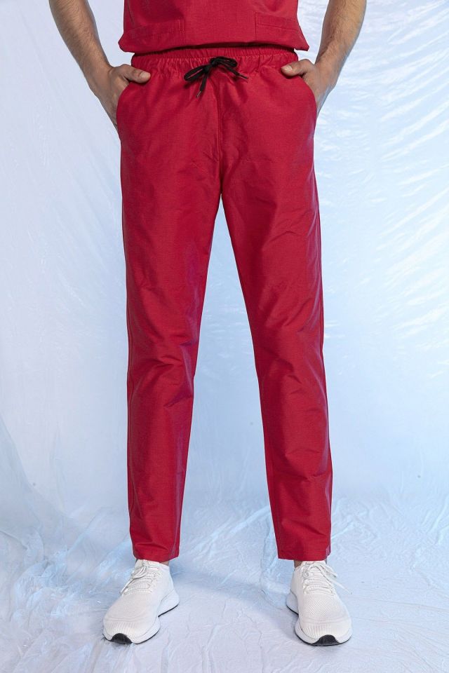 Kırmızı Likralı Tek Alt Doktor Hemşire Forması M