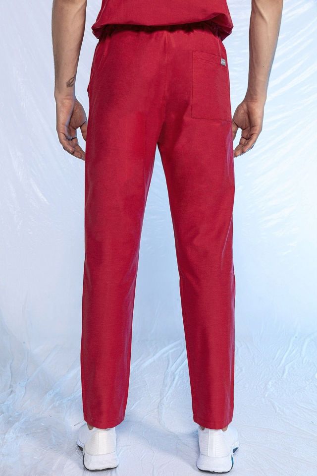 Kırmızı Likralı Tek Alt Doktor Hemşire Forması L