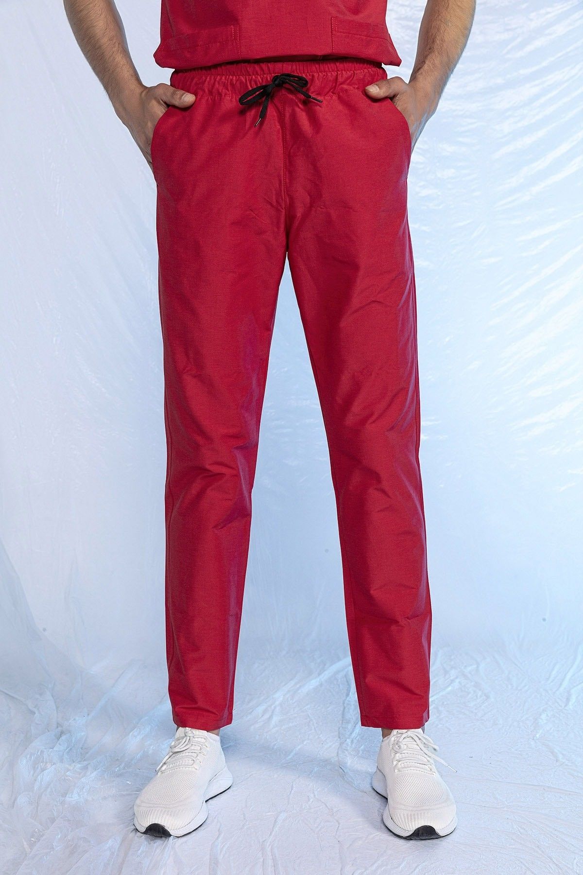 Kırmızı Likralı Tek Alt Doktor Hemşire Forması XL