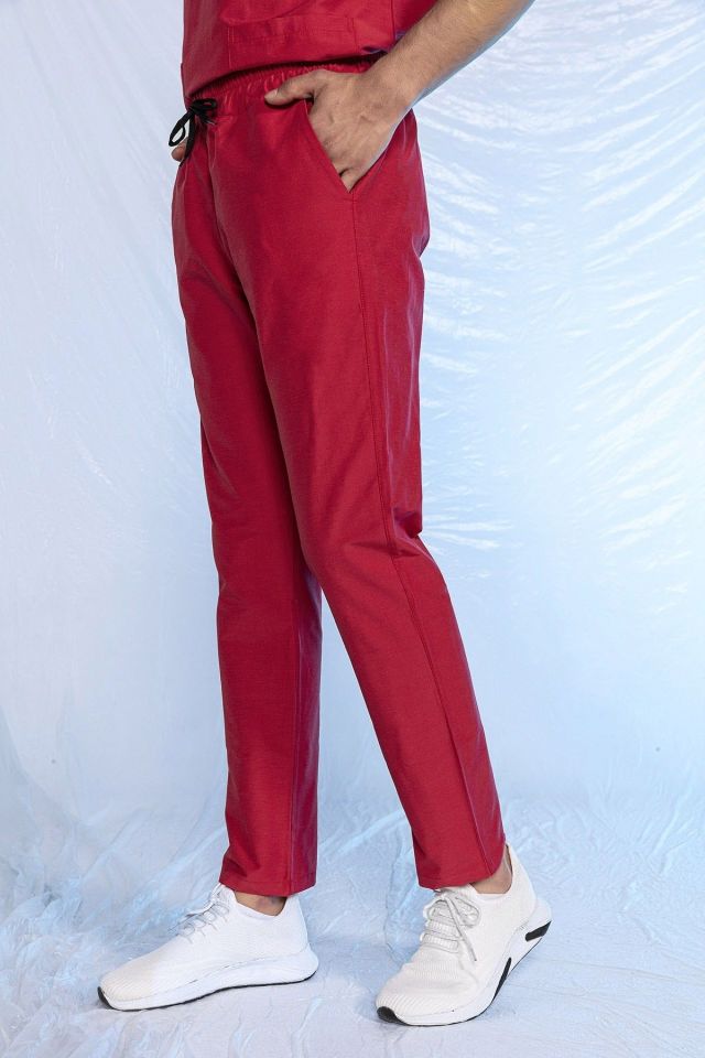 Kırmızı Likralı Tek Alt Doktor Hemşire Forması XL