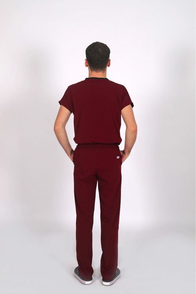 Bordo Likralı Tek Alt Doktor Hemşire Forması XS