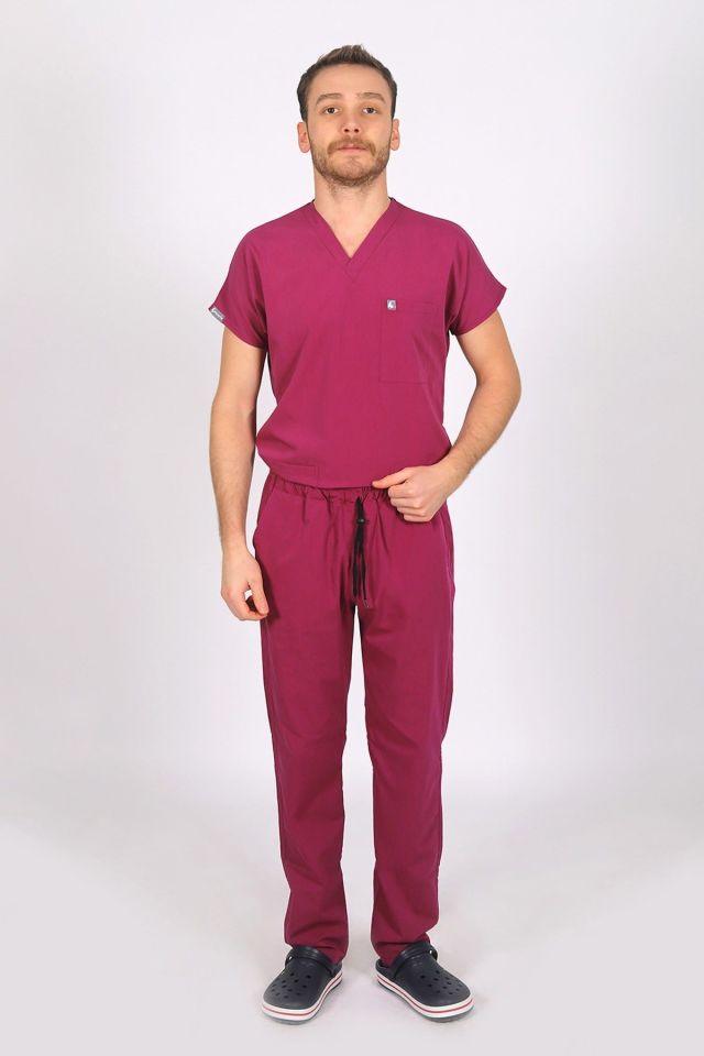 Vişne Likralı Tek Alt Doktor Hemşire Forması XS