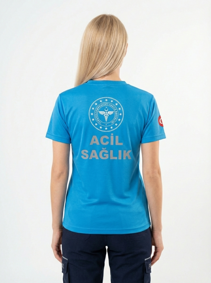 Turkuaz 112 Acil Sağlık V Yaka Penye Tişört Unisex