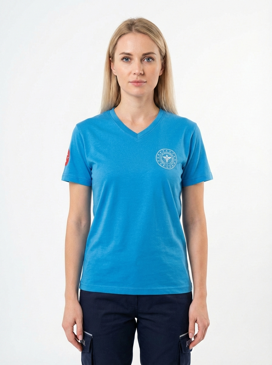 Turkuaz 112 Acil Sağlık V Yaka Penye Tişört Unisex