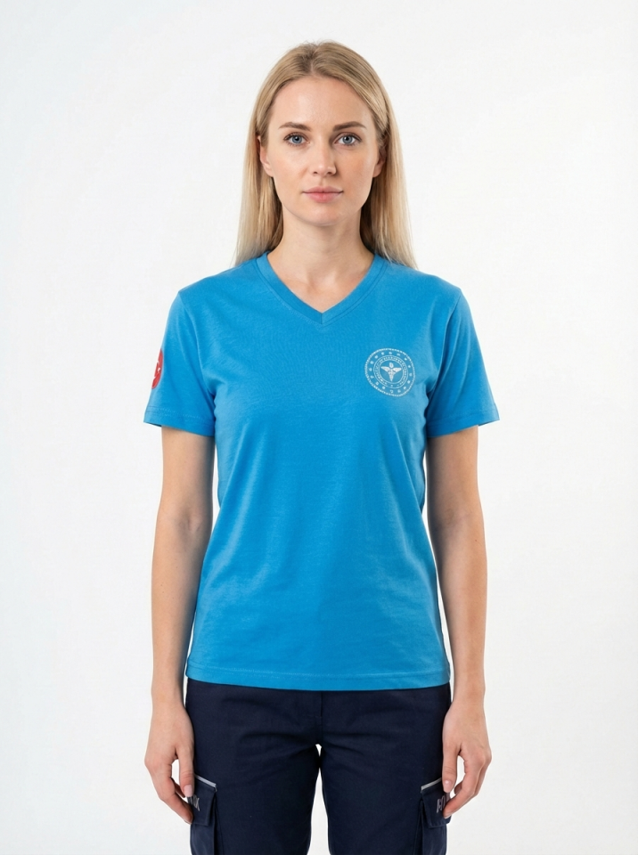 Turkuaz 112 Acil Sağlık V Yaka Penye Tişört Unisex