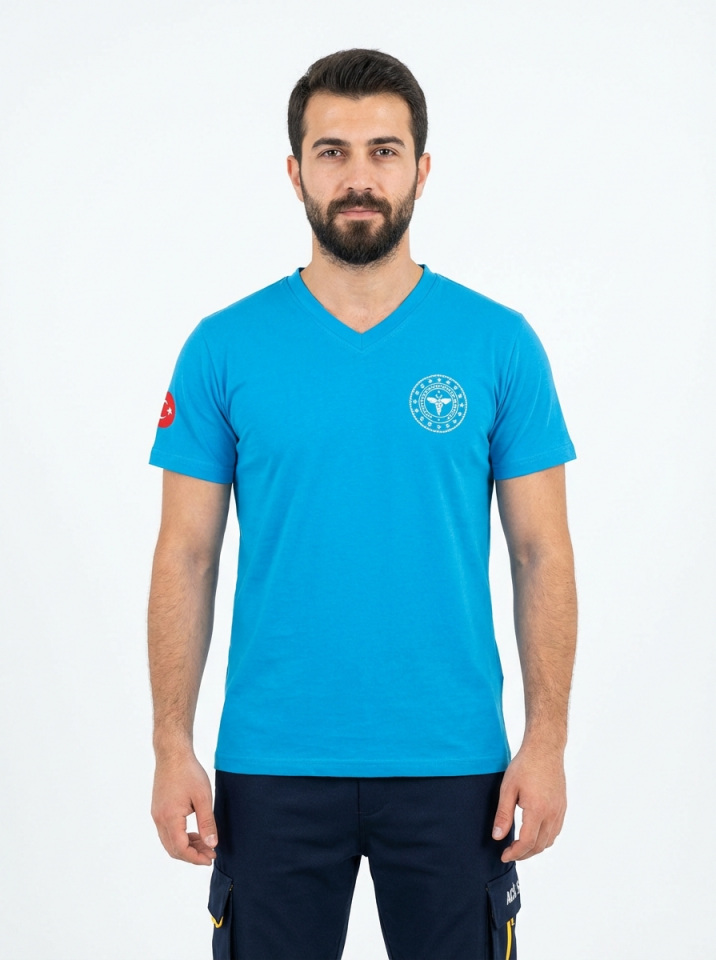 Turkuaz 112 Acil Sağlık V Yaka Penye Tişört Unisex