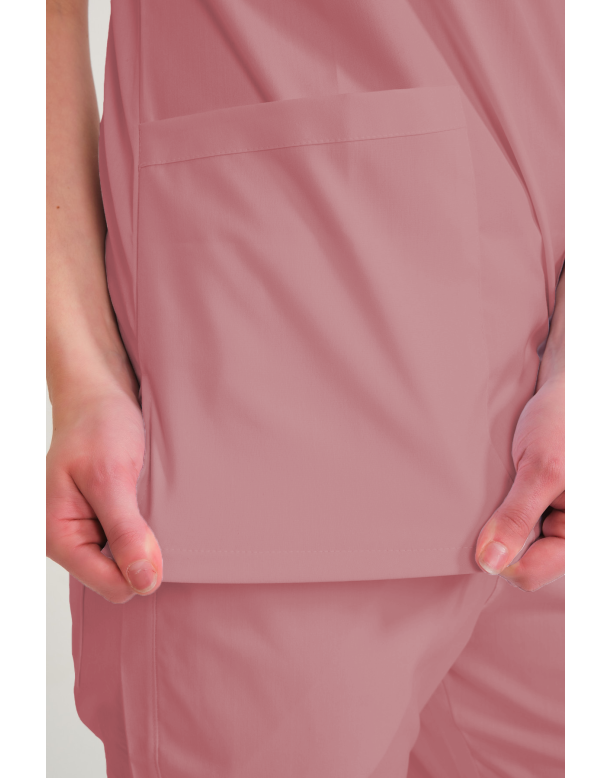 Gül Kurusu Likralı Zarf Yaka Scrubs Doktor Hemşire Forması Takım