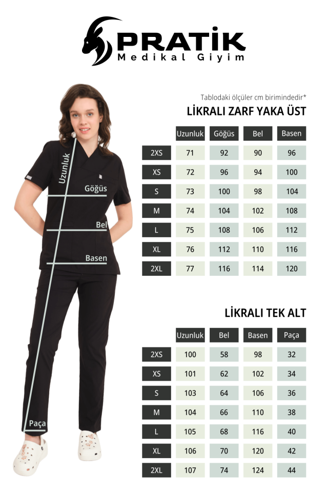 Turkuaz Likralı Zarf Yaka Scrubs Doktor Hemşire Forması Takım M