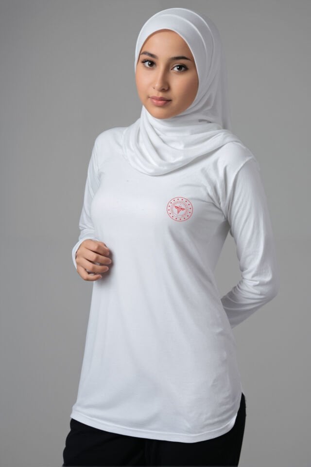 Beyaz 112 Acil Sağlık Tesettür Bisiklet Yaka Uzun Boy Penye Tişört