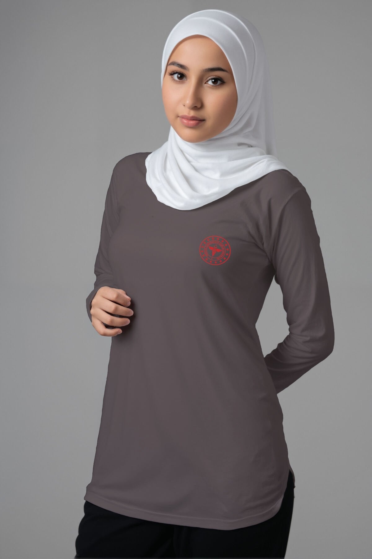 Gri 112 Acil Sağlık Tesettür Bisiklet Yaka Uzun Boy Penye Tişört