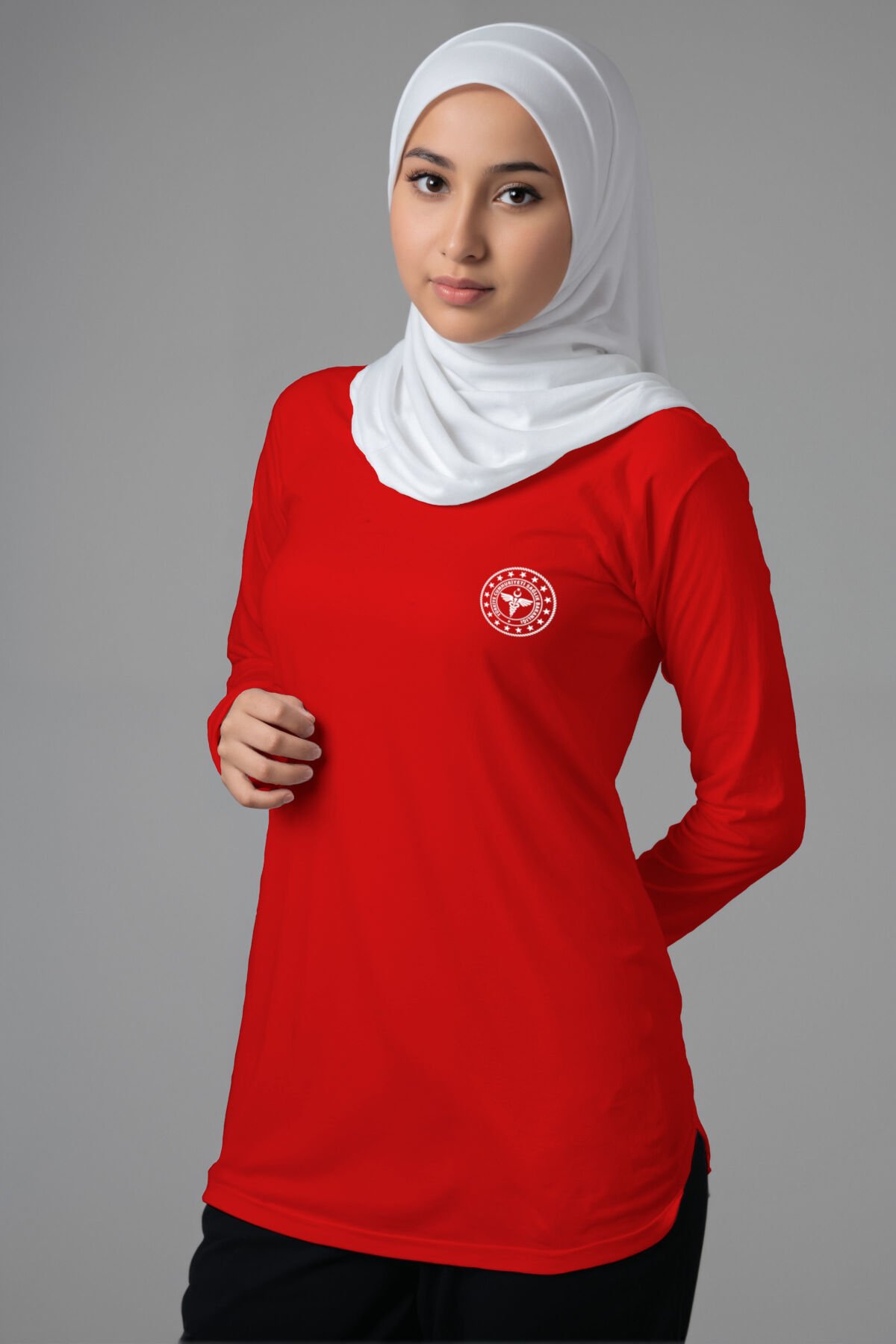 Kırmızı 112 Acil Sağlık Tesettür Bisiklet Yaka Uzun Boy Penye Tişört