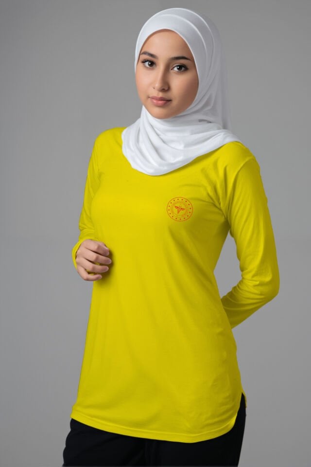 Sarı 112 Acil Sağlık Tesettür Bisiklet Yaka Uzun Boy Penye Tişört