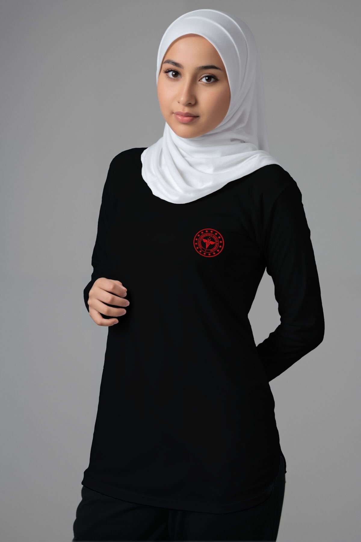 Siyah 112 Acil Sağlık Tesettür Bisiklet Yaka Uzun Boy Penye Tişört