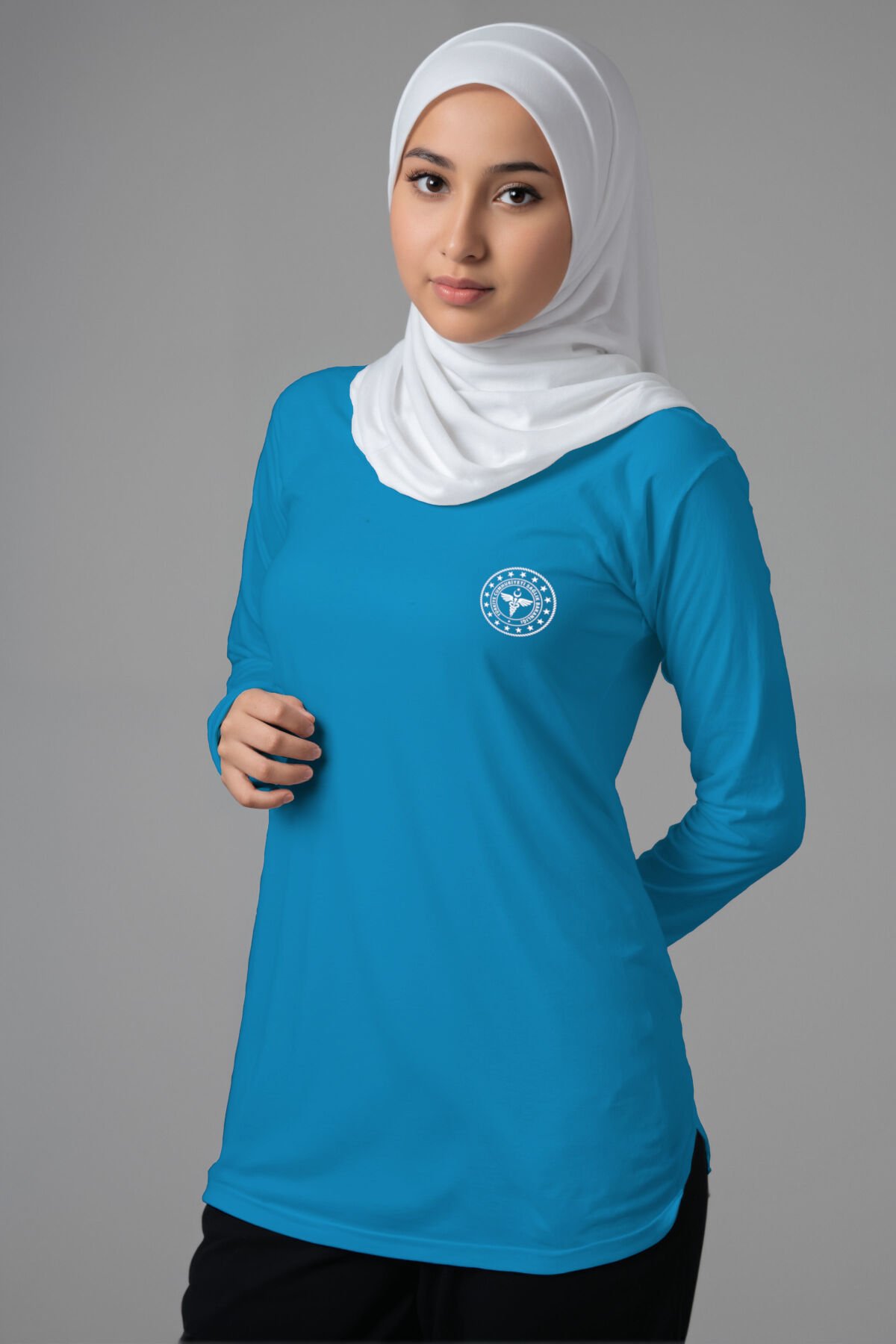 Turkuaz 112 Acil Sağlık Tesettür Bisiklet Yaka Uzun Boy Penye Tişört
