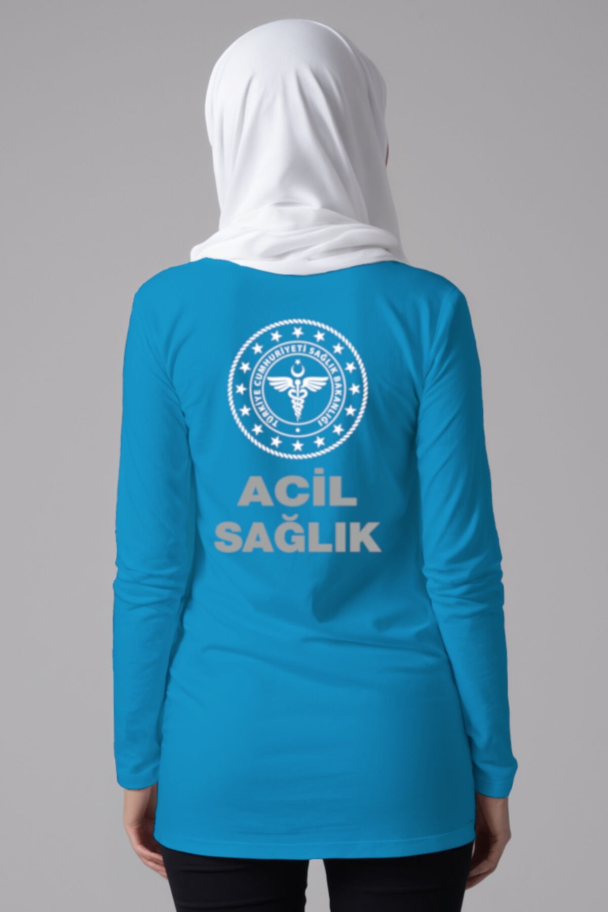 Turkuaz 112 Acil Sağlık Tesettür Bisiklet Yaka Uzun Boy Penye Tişört