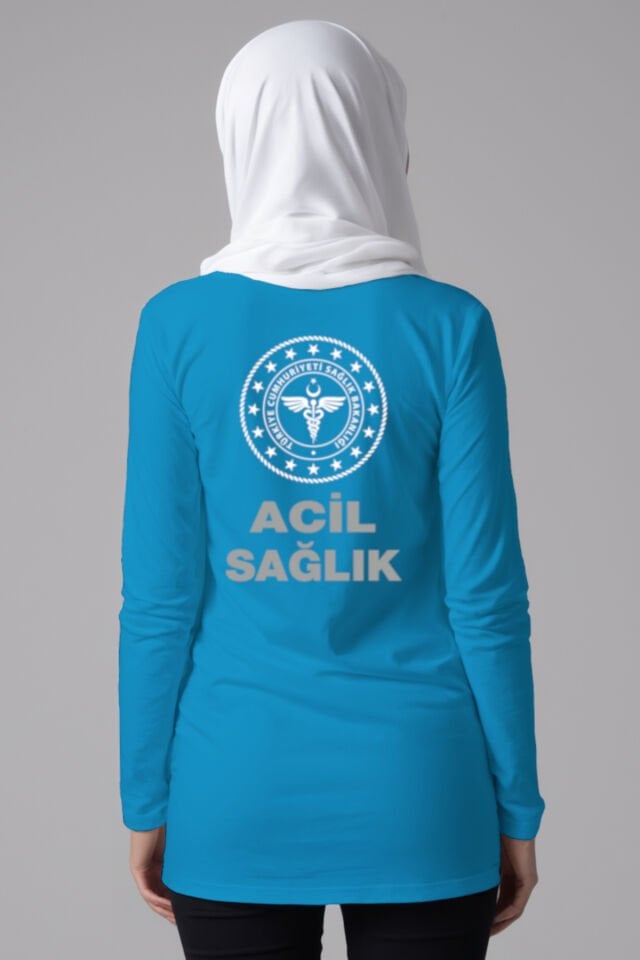 Turkuaz 112 Acil Sağlık Tesettür Bisiklet Yaka Uzun Boy Penye Tişört