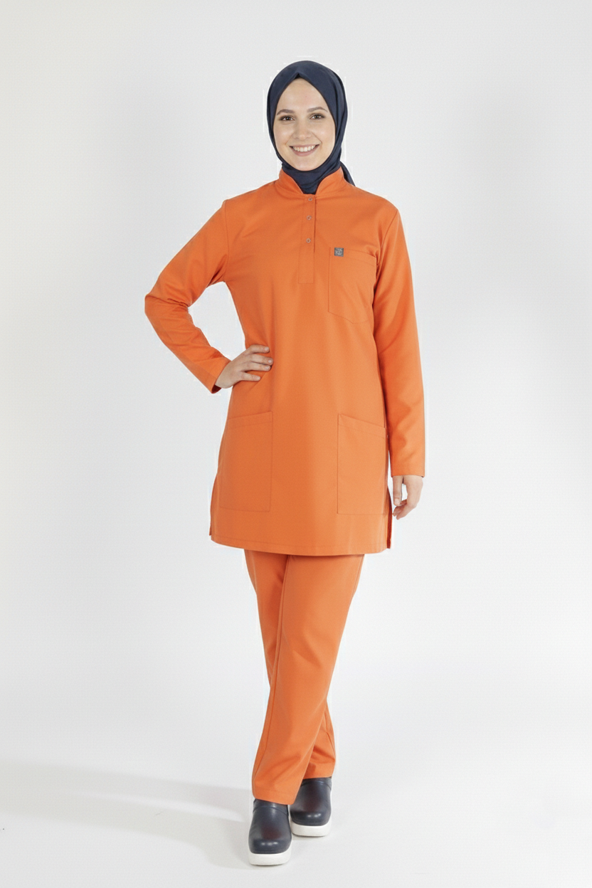 Somon Likralı Tesettür Scrubs Doktor Hemşire Forması Takım