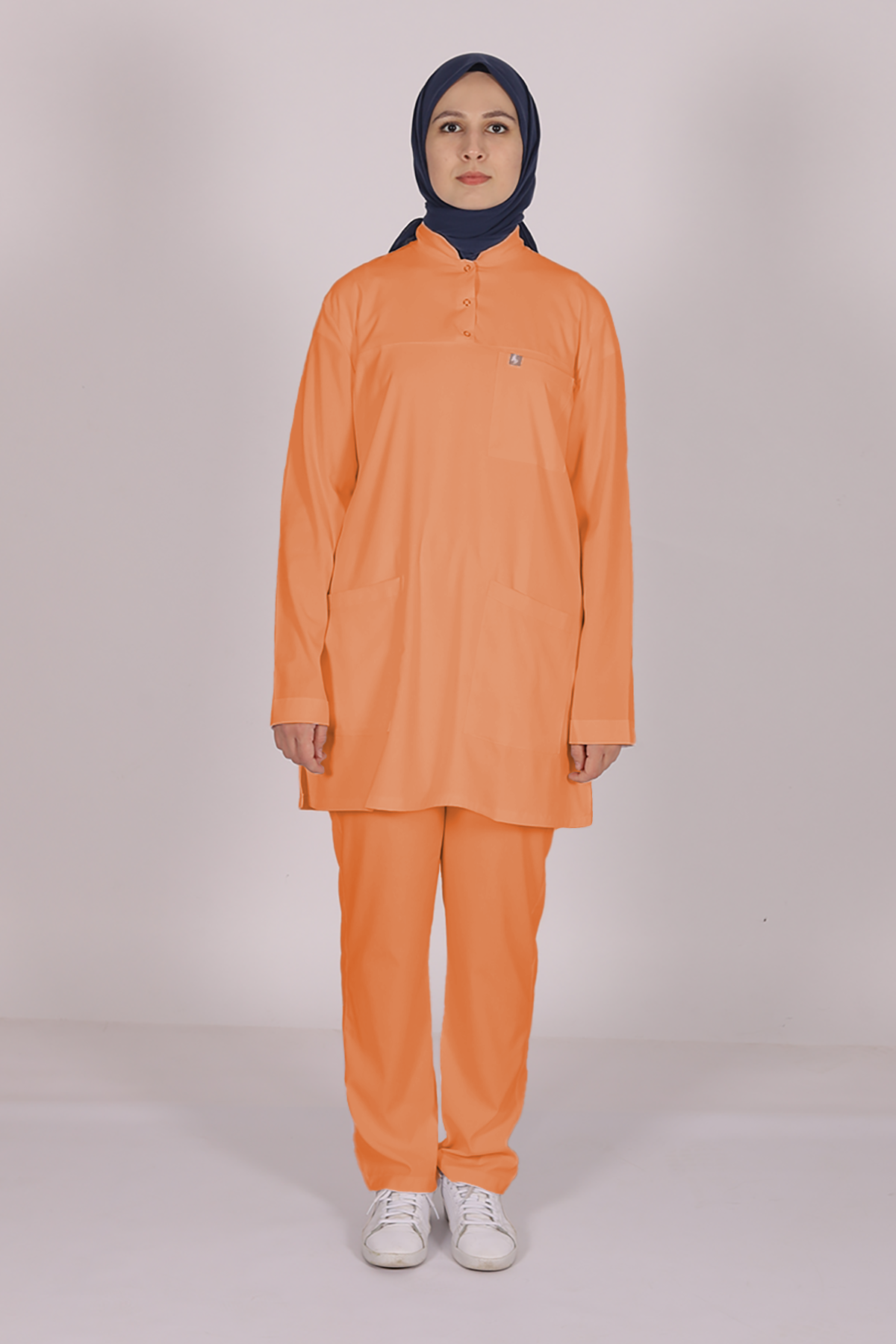 Somon Likralı Tesettür Scrubs Doktor Hemşire Forması Takım