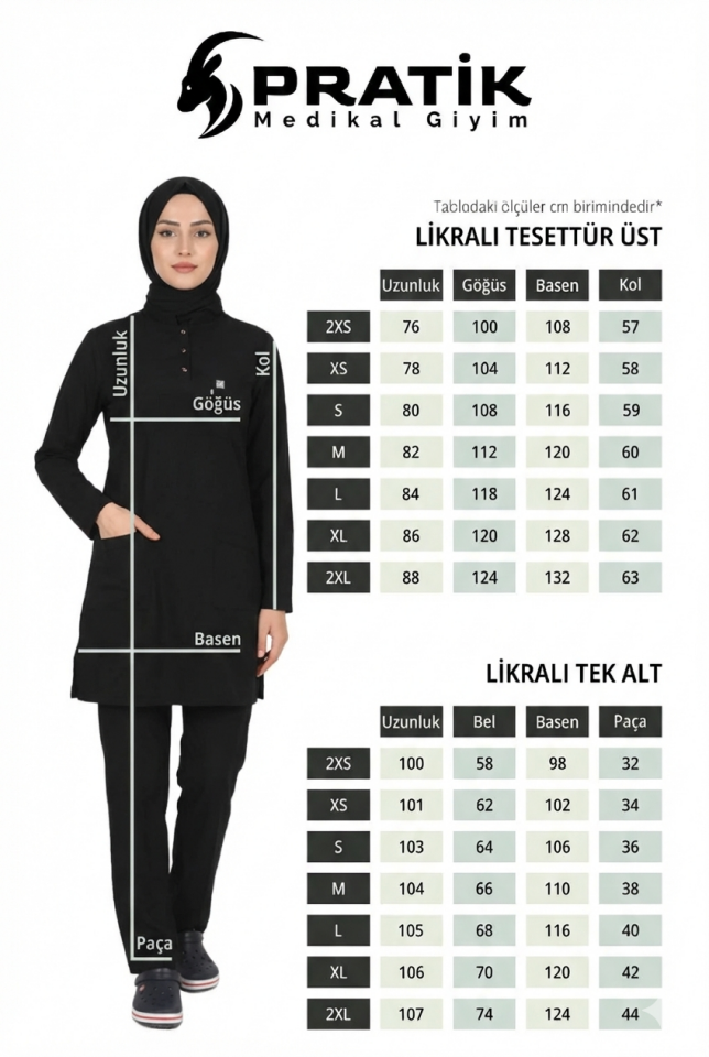 Gül Kurusu Likralı Tesettür Scrubs Doktor Hemşire Forması Takım 2XL