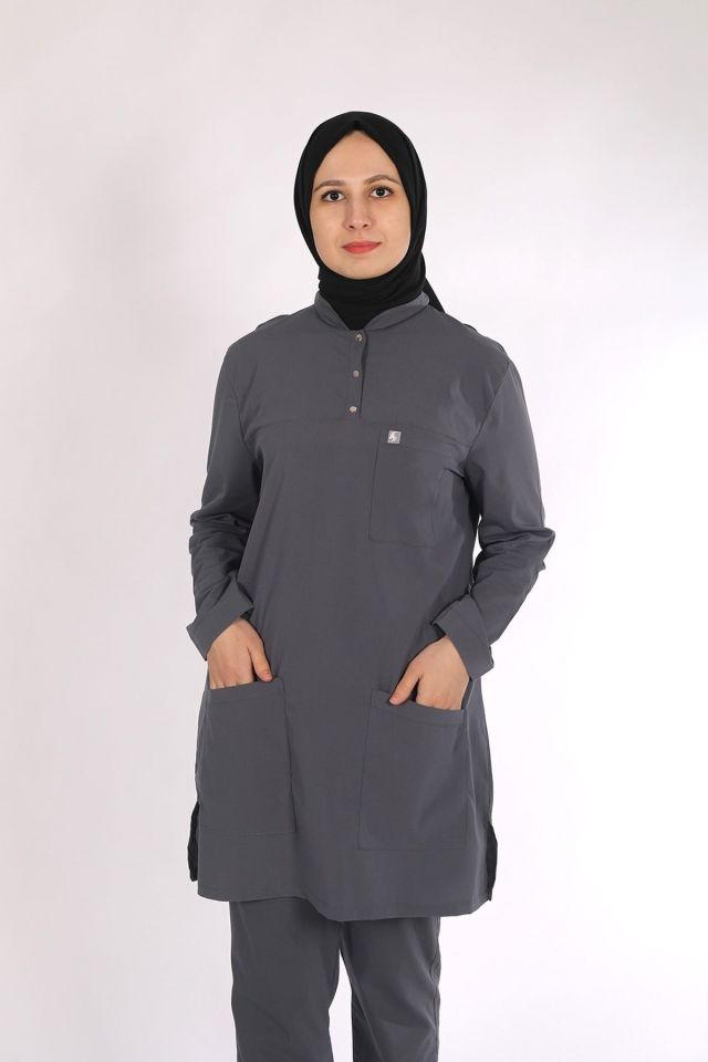 Füme Likralı Tesettür Scrubs Doktor Hemşire Forması Takım