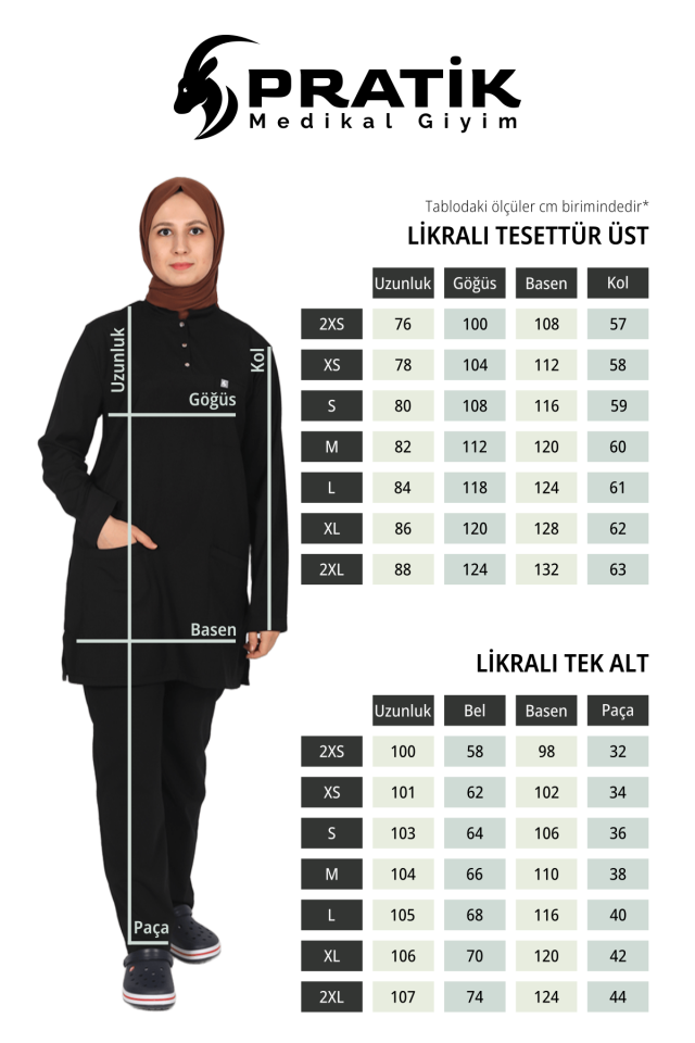 Beyaz - Lacivert Likralı Tesettür Scrubs Doktor Hemşire Forması Takım 2XL