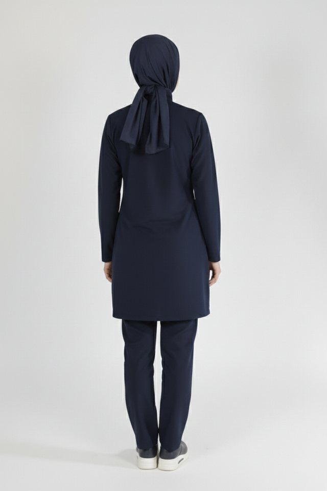 Lacivert Likralı Tesettür Scrubs Doktor Hemşire Forması Takım