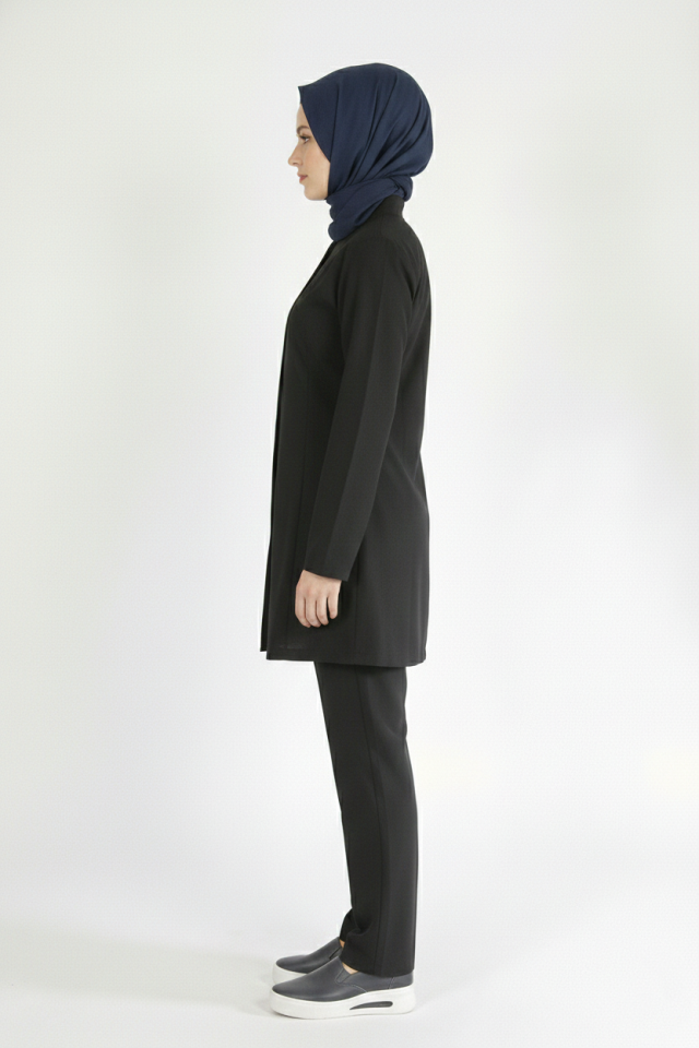 Siyah Likralı Tesettür Scrubs Doktor Hemşire Forması Takım