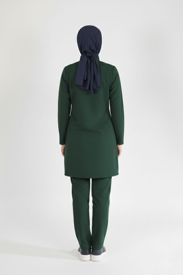 Ördek Yeşil Likralı Tesettür Scrubs Doktor Hemşire Forması Takım