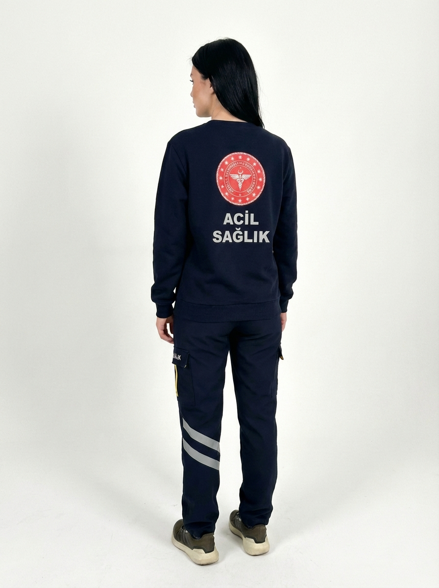 112 Acil Sağlık Sweatshirt Üç İplik Şardonlu Kanguru Cep Lacivert Unisex