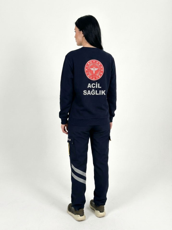 112 Acil Sağlık Sweatshirt Üç İplik Şardonlu Kanguru Cep Lacivert Unisex
