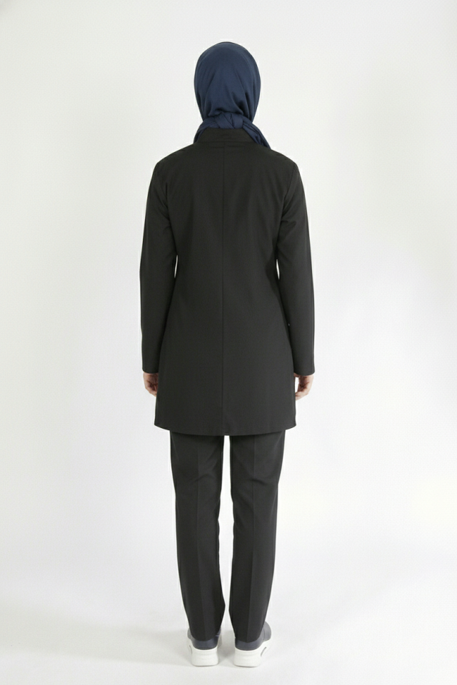 Siyah Likralı Tesettür Scrubs Doktor Hemşire Forması Tek Üst