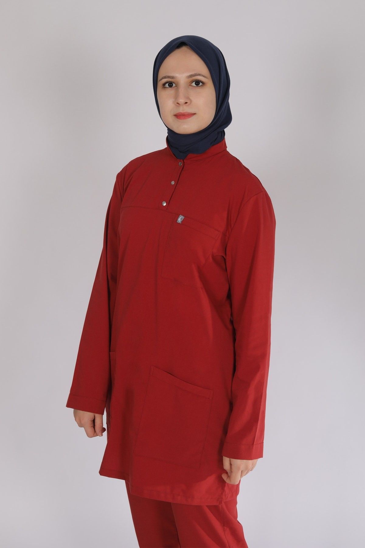 Kiremit Likralı Tesettür Scrubs Doktor Hemşire Forması Tek Üst