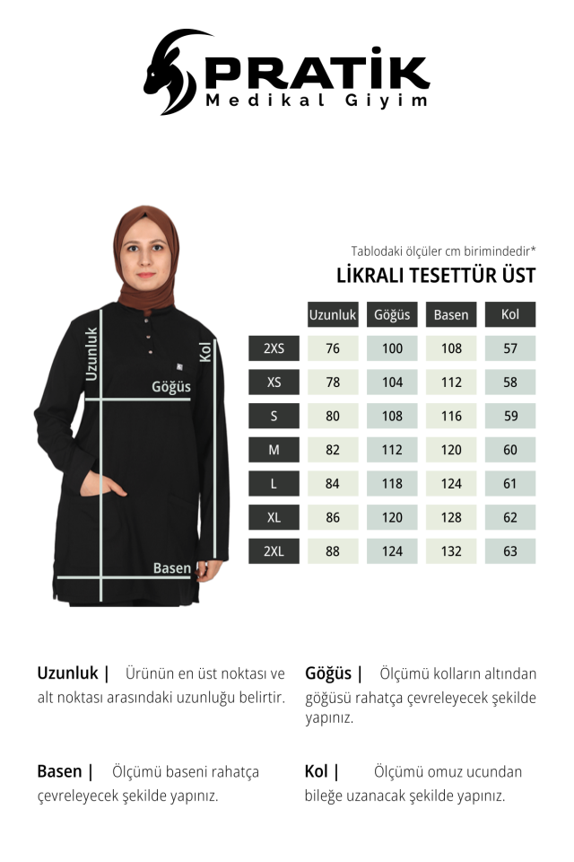 Fırtına Mavi Likralı Tesettür Scrubs Doktor Hemşire Forması Tek Üst 2XS