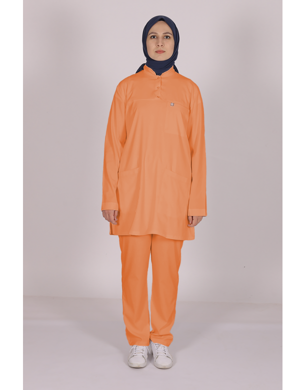 Somon Likralı Tesettür Scrubs Doktor Hemşire Forması Tek Üst