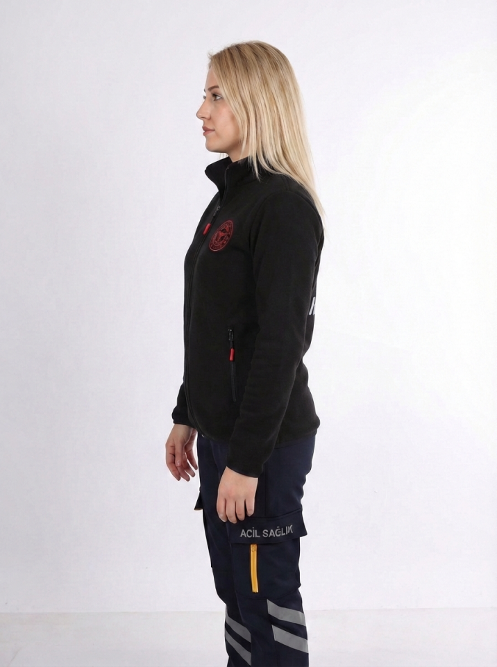 112 Acil Sağlık Hırka Tam Fermuarlı Üç İplik Şardonlu Dik Yaka Siyah Unisex