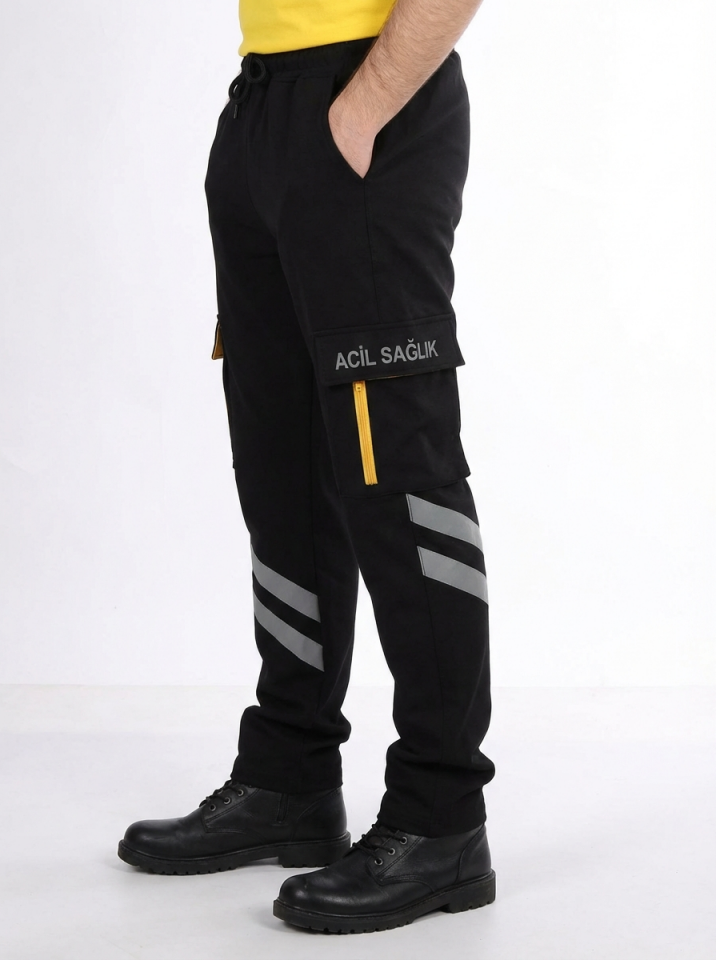 Kışlık Siyah Likralı 112 Acil Sağlık Pantolonu Unisex