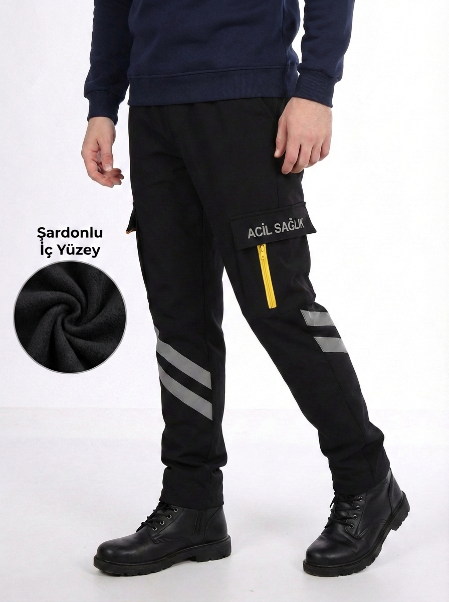 Kışlık Siyah Likralı 112 Acil Sağlık Pantolonu Unisex