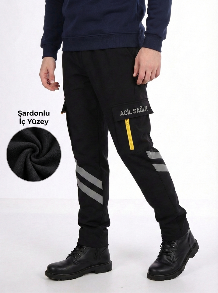 Kışlık Siyah Likralı 112 Acil Sağlık Pantolonu Unisex