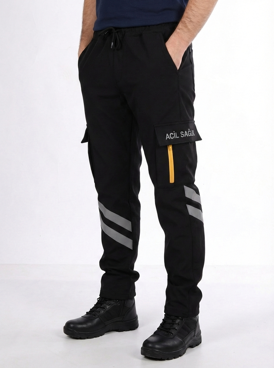 Kışlık Siyah Likralı 112 Acil Sağlık Pantolonu Unisex