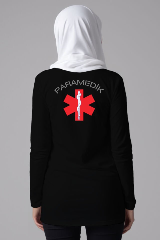 Siyah Paramedik Tesettür Bisiklet Yaka Uzun Boy Penye Tişört